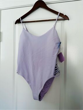 NWT Forever 21 Lavender Side Cutout One Piece Swimsuit Intact Liner Large